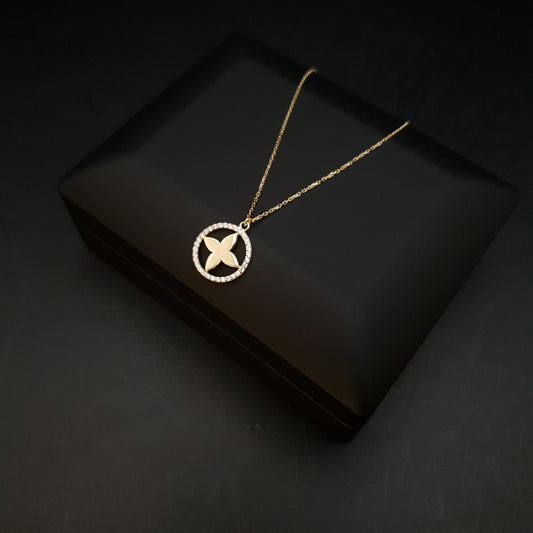 18K Real Gold Vermeil Diamond Necklace, Circle Vermeil Pendant, Best Gift for Her, Birthday Gift, Charm Necklace, Circle Shape necklace,
