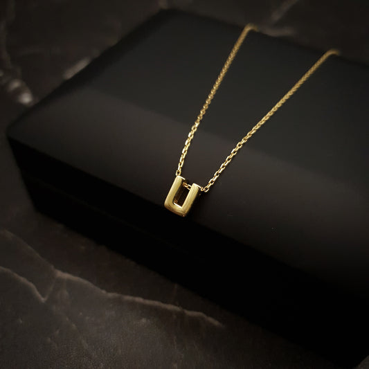 18K Real Gold U shape Necklace, U Necklace, Best gift for her, U Letter Necklace, Birthday Gift, Valentine Gift, Gift for Love,