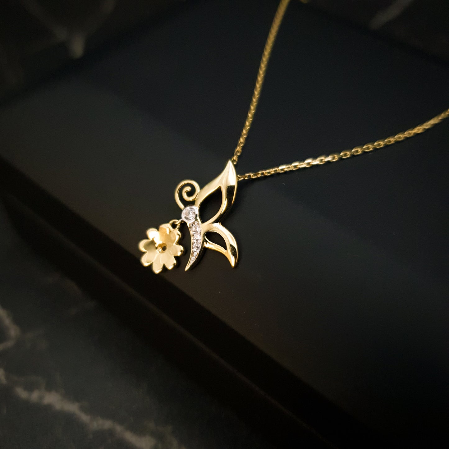 18K Real Gold Butterfly & Flower Necklace, Butterfly Necklace, Flower Necklace, Best Gift For Her, Birthday Gift, High Quality Gold,