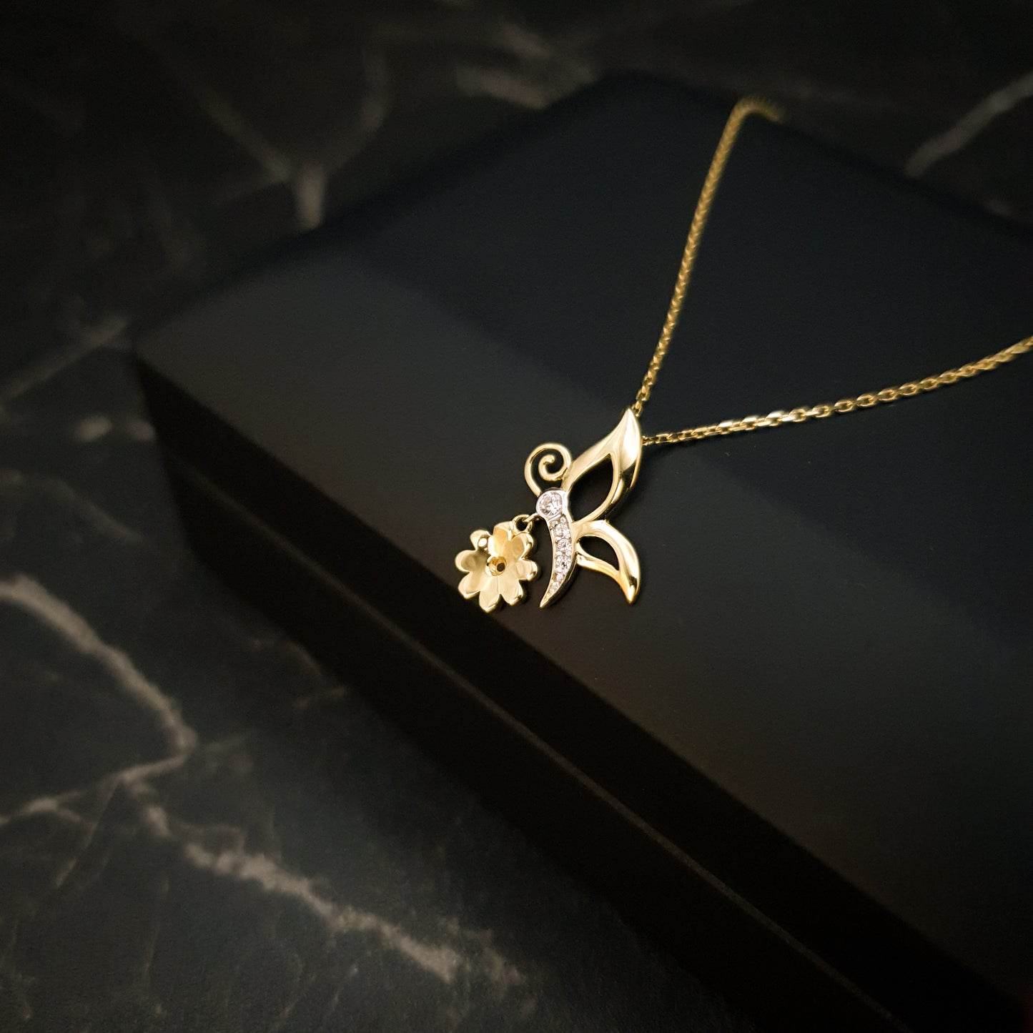18K Real Gold Butterfly & Flower Necklace, Butterfly Necklace, Flower Necklace, Best Gift For Her, Birthday Gift, High Quality Gold,