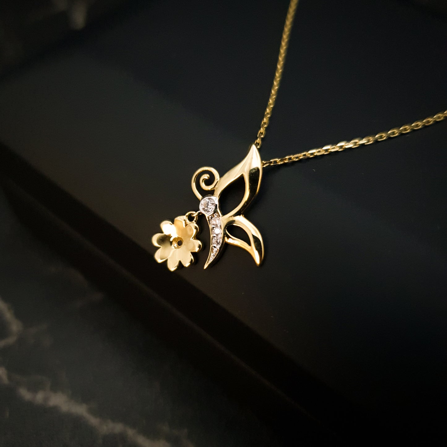 18K Real Gold Butterfly & Flower Necklace, Butterfly Necklace, Flower Necklace, Best Gift For Her, Birthday Gift, High Quality Gold,