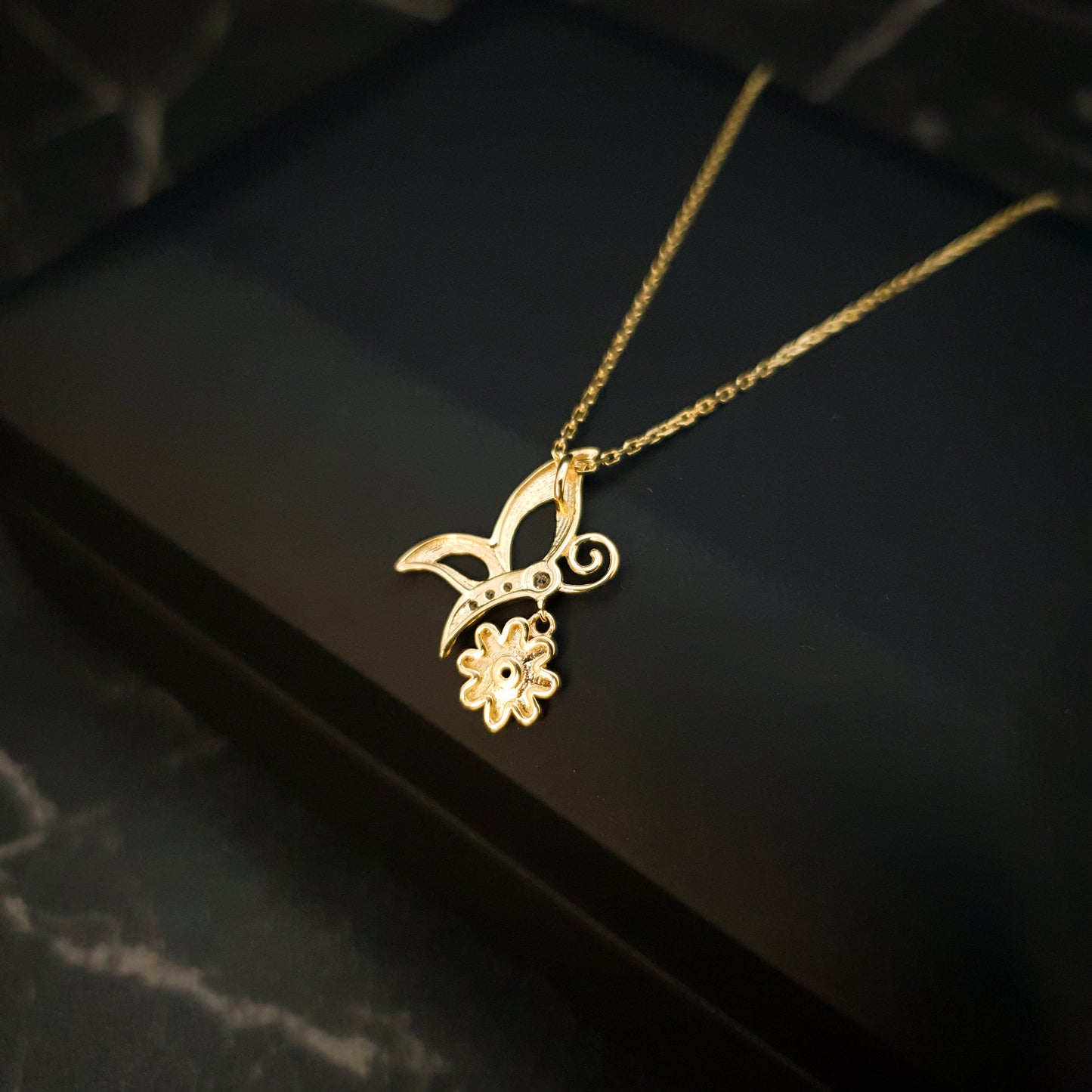 18K Real Gold Butterfly & Flower Necklace, Butterfly Necklace, Flower Necklace, Best Gift For Her, Birthday Gift, High Quality Gold,
