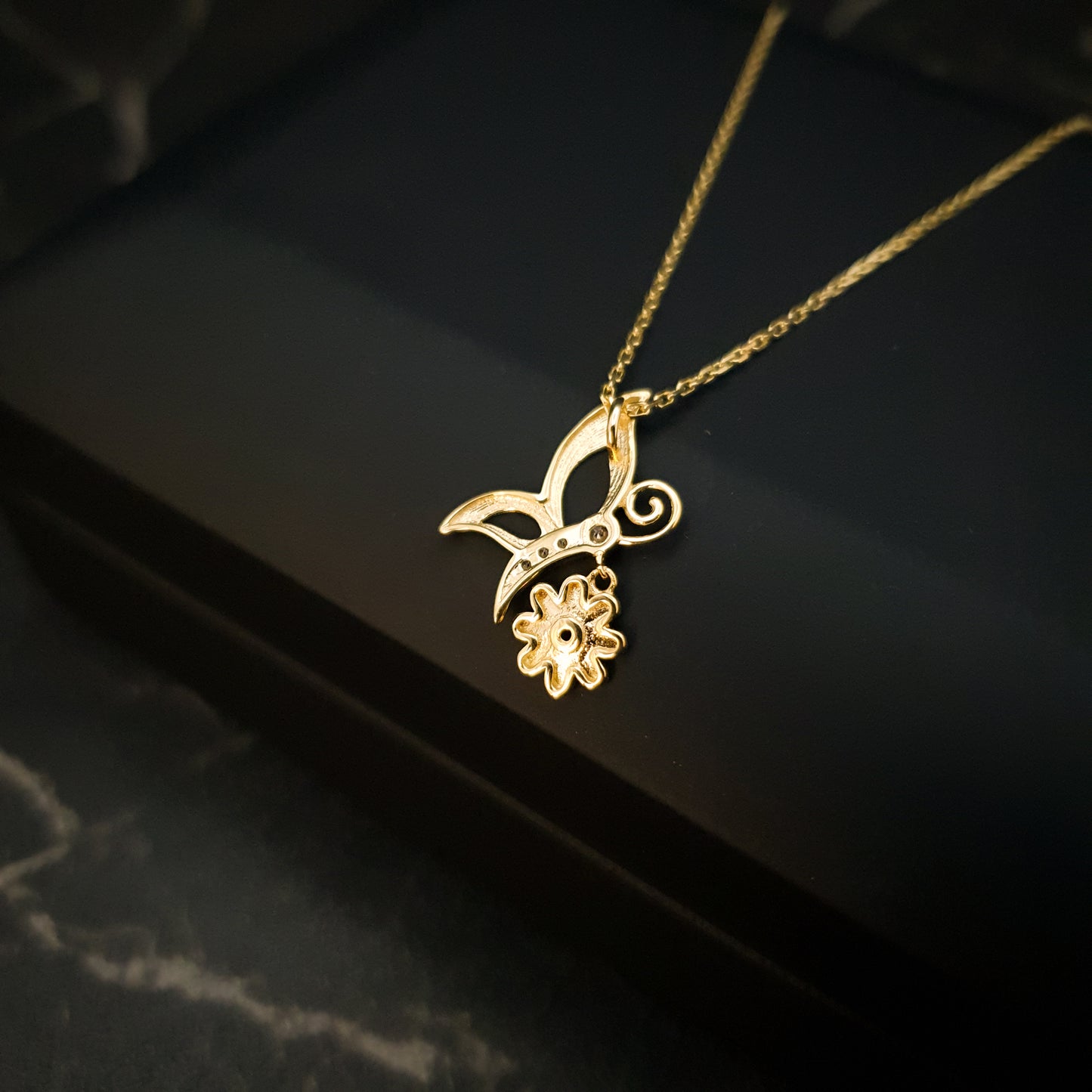 18K Real Gold Butterfly & Flower Necklace, Butterfly Necklace, Flower Necklace, Best Gift For Her, Birthday Gift, High Quality Gold,