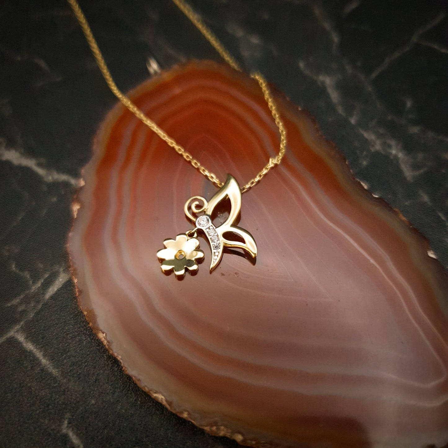 18K Real Gold Butterfly & Flower Necklace, Butterfly Necklace, Flower Necklace, Best Gift For Her, Birthday Gift, High Quality Gold,
