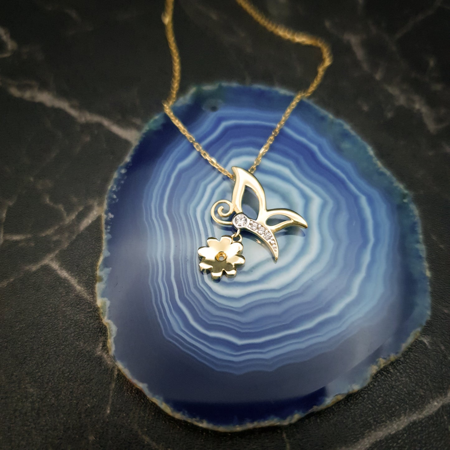 18K Real Gold Butterfly & Flower Necklace, Butterfly Necklace, Flower Necklace, Best Gift For Her, Birthday Gift, High Quality Gold,