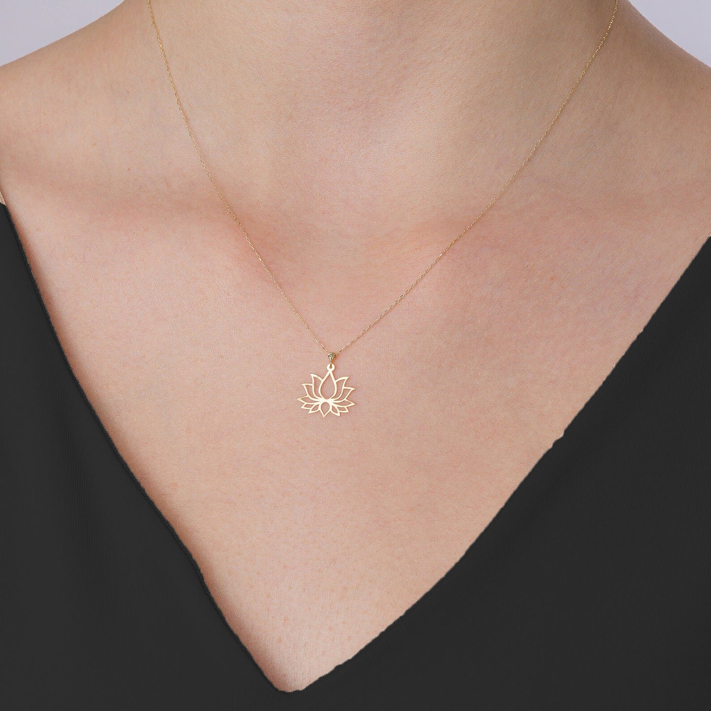 14K Real Gold Lotus Flower Necklace, Lotus Pendant, Lotus Flower, best gift for her, Charm Lotus Necklace, Birthday Gift, Yoga Lotus