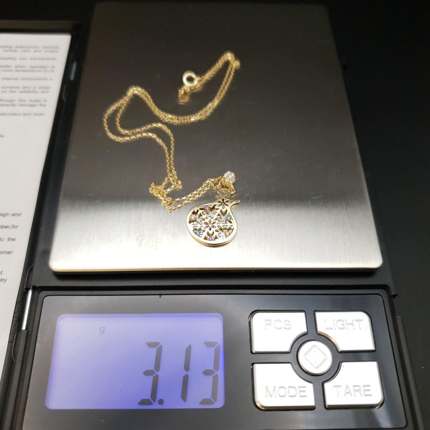 18K Real Gold Pomegranate Shaped Snowflake Necklace, Pomegranate Pendant, Snowflake Pendants, Best Gift for Her, Birthday Gift,